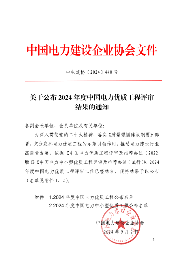 喜報 | 公司監(jiān)理的華能吉魯大安市500MW風(fēng)電項(xiàng)目榮獲中國電力優(yōu)質(zhì)工程獎